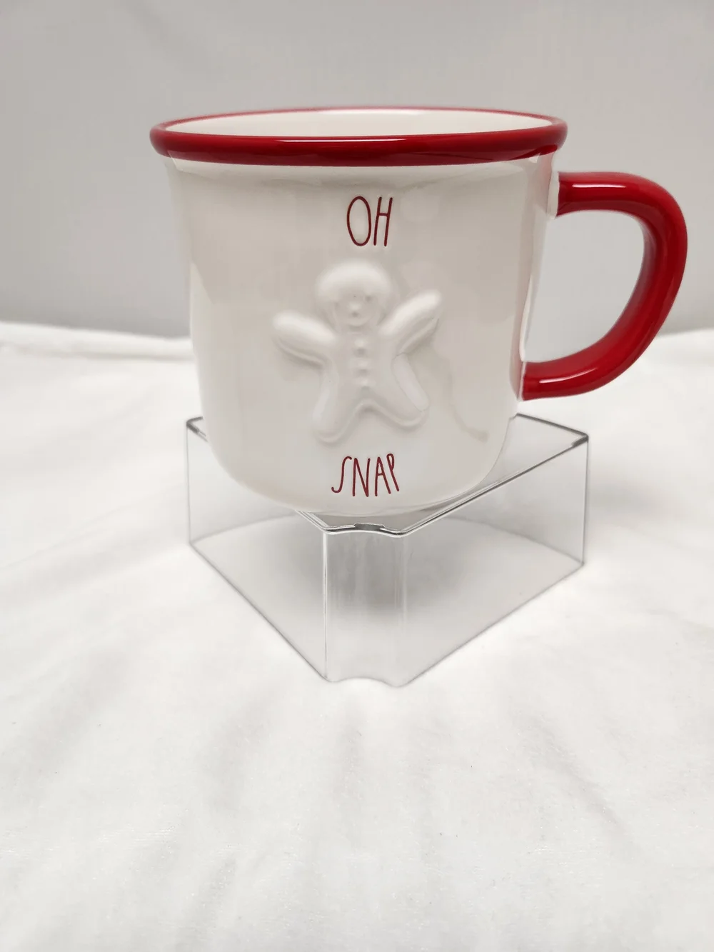 Rae Dunn White Ceramic Mug with Red Trim & Handle - Oh Snap